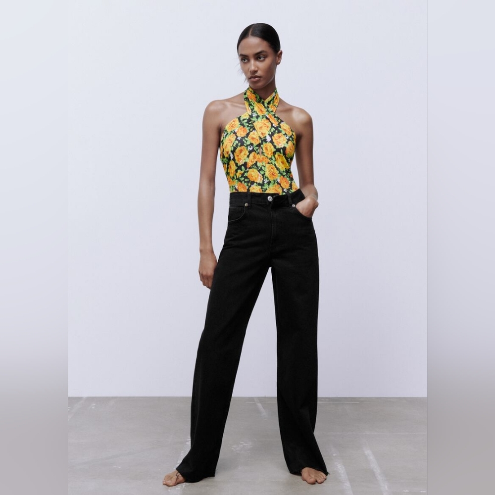 🌞NWOT Zara Twist Cross Neck floral halter Top bodysuit size S/M 0264/455/056 - Picture 6 of 14